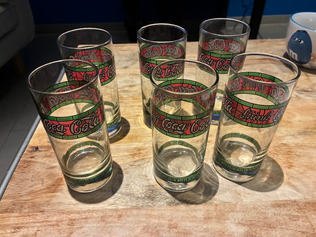 Set van 6 Vintage Coca-Cola Glazen – Tiffany / Glas-in-lood, Ophalen of Verzenden, Zo goed als nieuw