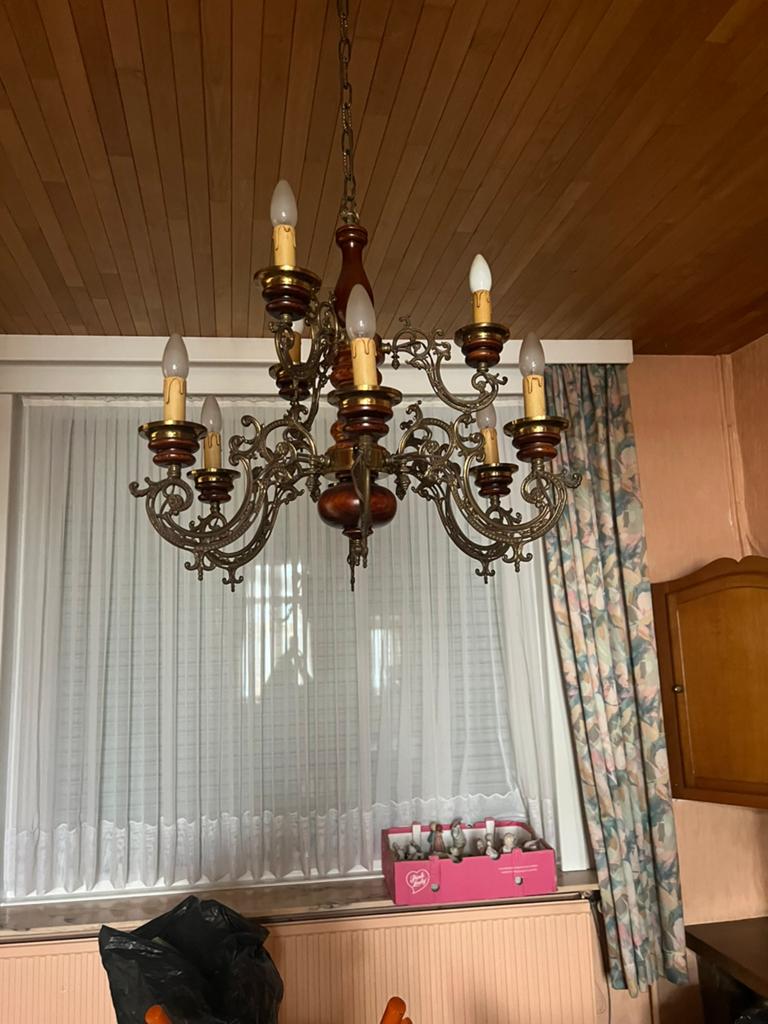 Lustre en laiton 2 etages, Enlèvement, Comme neuf, Bois