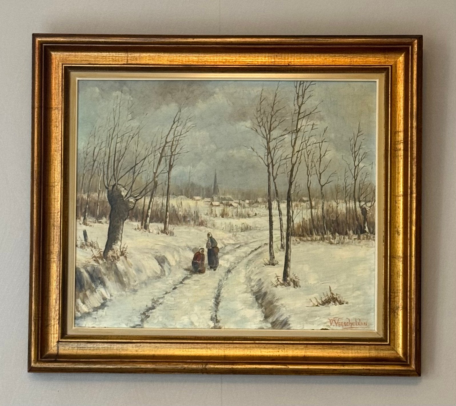 Schilderij, Antiquités & Art, Peinture à l'huile, Paysage, Enlèvement, Encadré