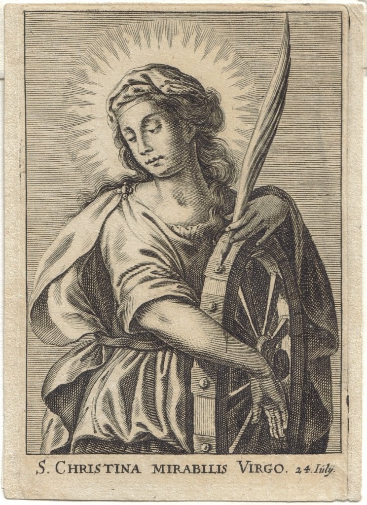 Onvermelde Maker 18e eeuw ets "Christina de Wonderbare", Verzamelen, Ophalen, Bidprentje