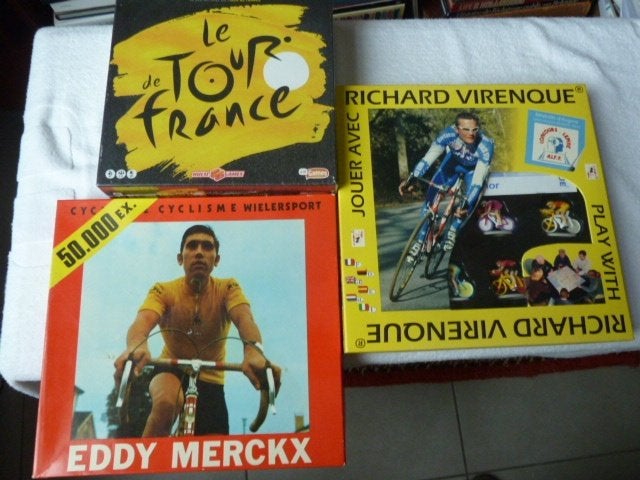Wielrennen: 3 bordspellen: Merckx, Tour de France, Virenque., Ophalen of Verzenden, Nieuw, Overige typen