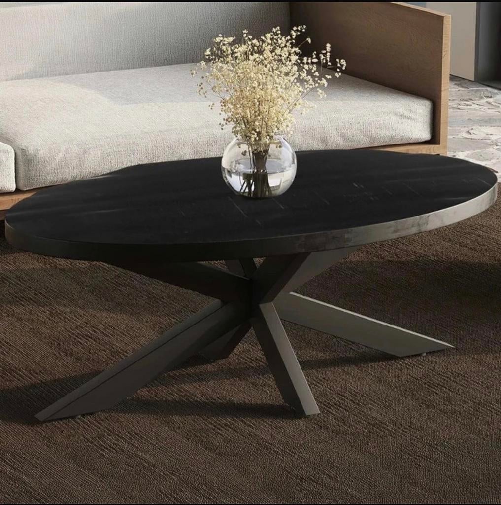 Livingfurn Oslo Tafelblad - Acacia Zwart Ovaal (130x70cm), Huis en Inrichting, Tafels | Eettafels, Ophalen of Verzenden, Nieuw