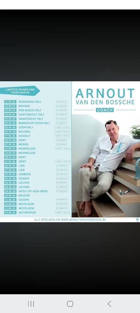 2 Tickets Arnout van den Bossche " Coach" op 17 april 2026, Tickets en Kaartjes, Twee personen, April