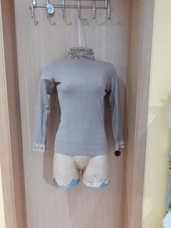 Lichtbruin onderhemd met kant van wol en kasjmier S/M, Autre, Bruin, Ophalen of Verzenden, Maat 36 (S)