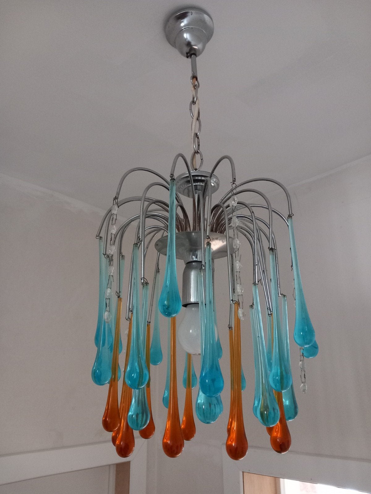 Murano Glass Drops chandelier, Antiek en Kunst, 50 cm, Blauw, Lamp, Ophalen