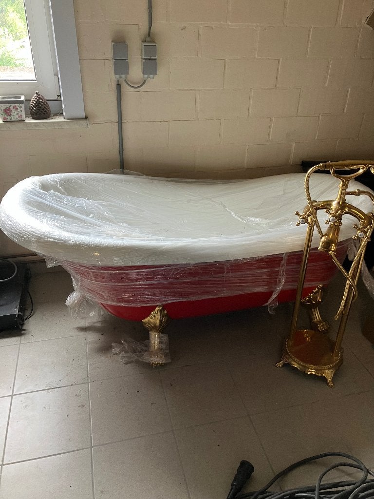 Vrijstaand Ligbad op leeuwenpootjes rood, Ophalen, Nieuw, Bad