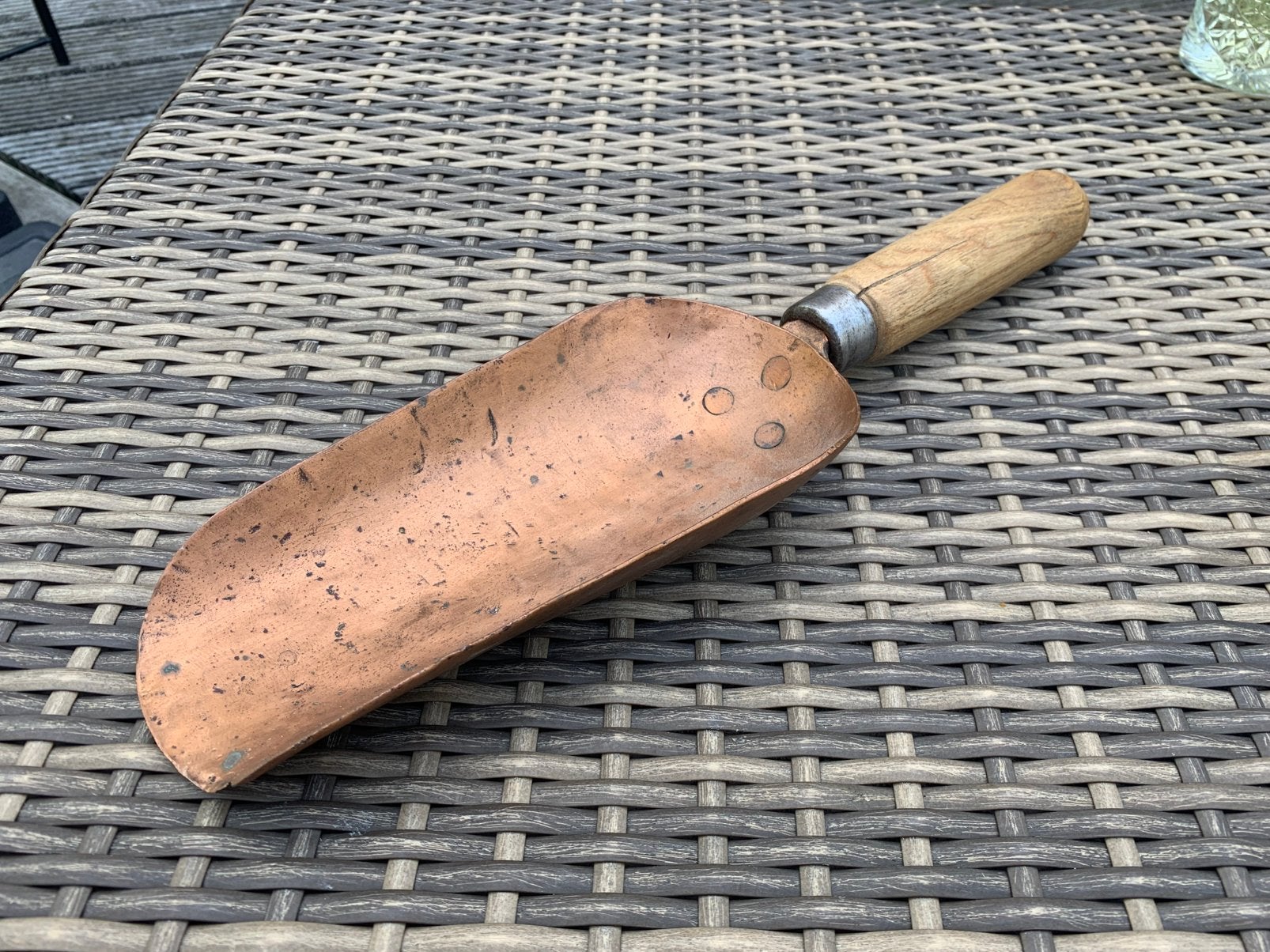 Pelle à bol en cuivre antique (pelle à râper / farine), Enlèvement ou Envoi