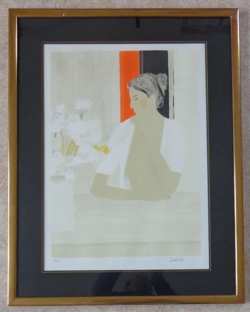 BERNARD CATHELIN / ELEGANTE DAME / LITHO / 87x68cm / KADER, Enlèvement