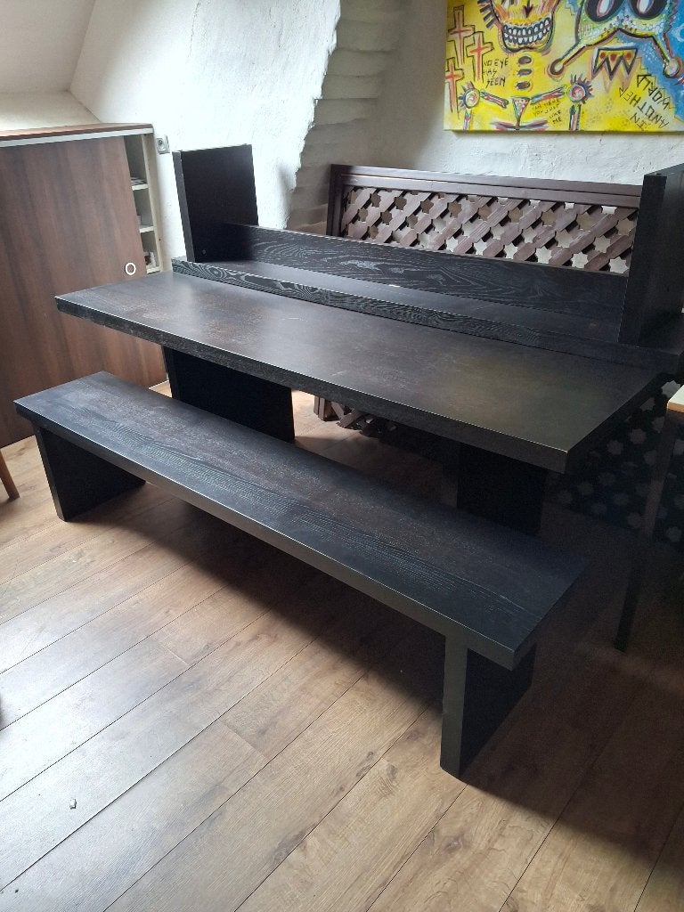 Eetkamer tafel en 2 banken, Maison & Meubles, Salles à manger complètes, Enlèvement, Utilisé, 4 à 6 chaises