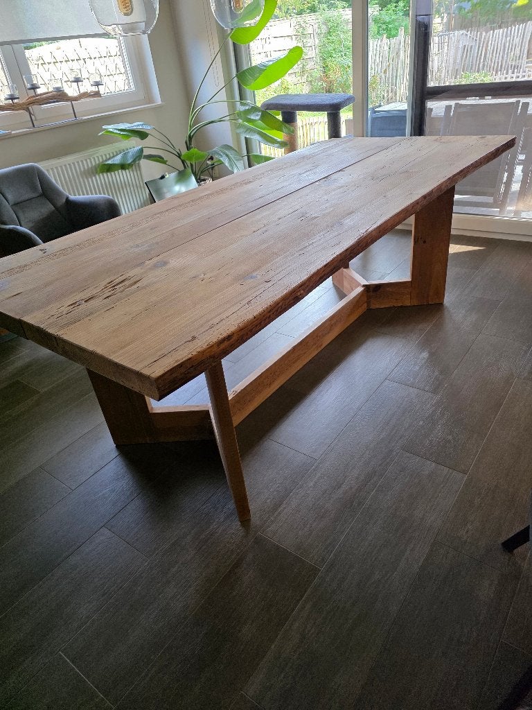 Prachtige volhouten eettafel – 220 x 100 cm, Ophalen, Rustiek, 200 cm of meer, 50 tot 100 cm