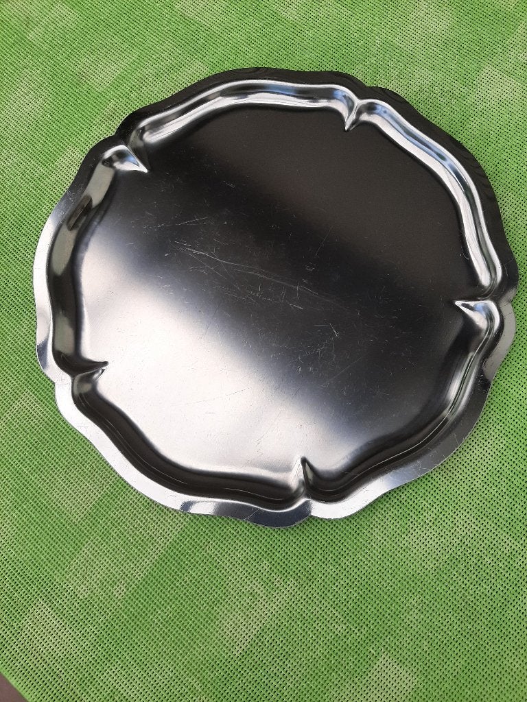 INOX dienblad / serveer-schotel/-plaat  -  33cm, Ophalen, Rond, Dienblad, Afgeronde hoeken
