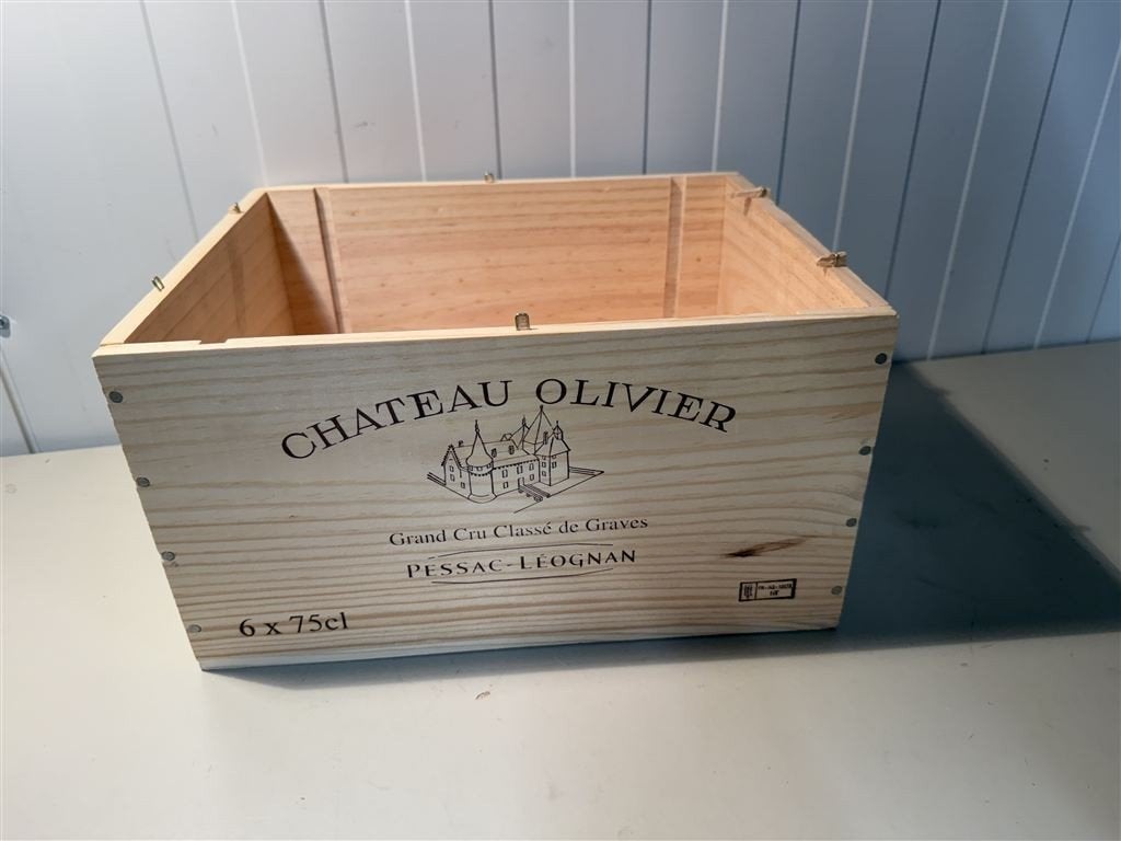 Chateau Olivier Wijnkist - Houten 6-Flessen, Verzamelen, Wijnen, Gebruikt, Ophalen of Verzenden