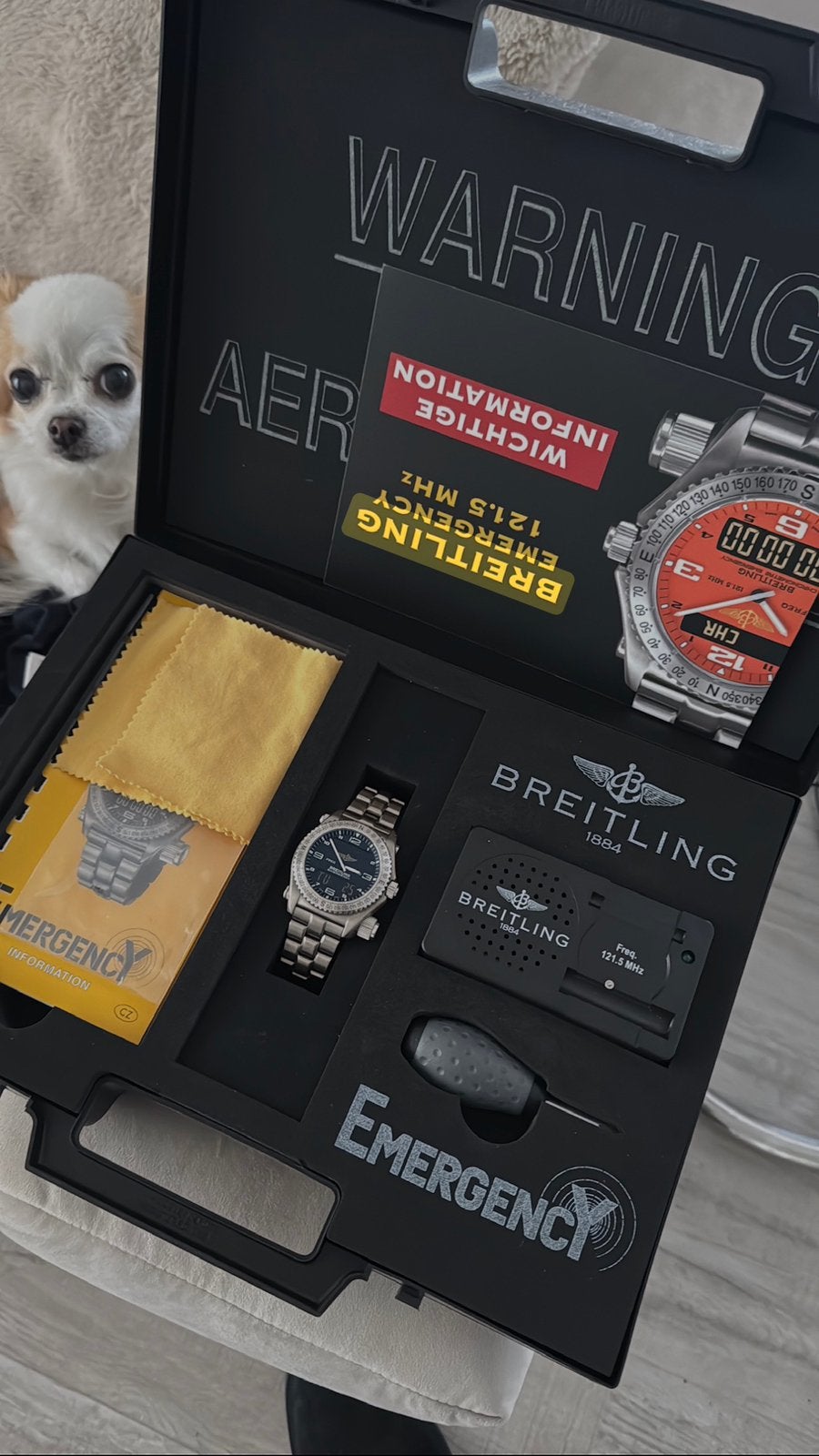 SET COMPLET Breitling Emergency - Titanium, Bijoux, Sacs & Beauté, Montres | Hommes, Enlèvement ou Envoi, Comme neuf, Breitling