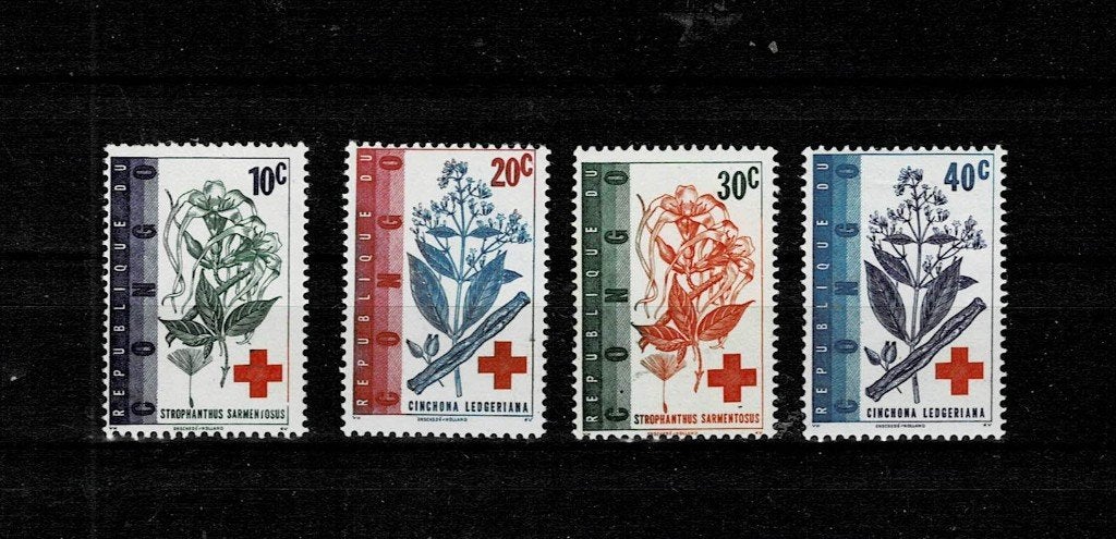 AFRIQUE RÉPUBLIQUE DU CONGO FLEURS/CROIX ROUGE 4 TIMBRES NFS, Enlèvement, Autres pays, Non oblitéré