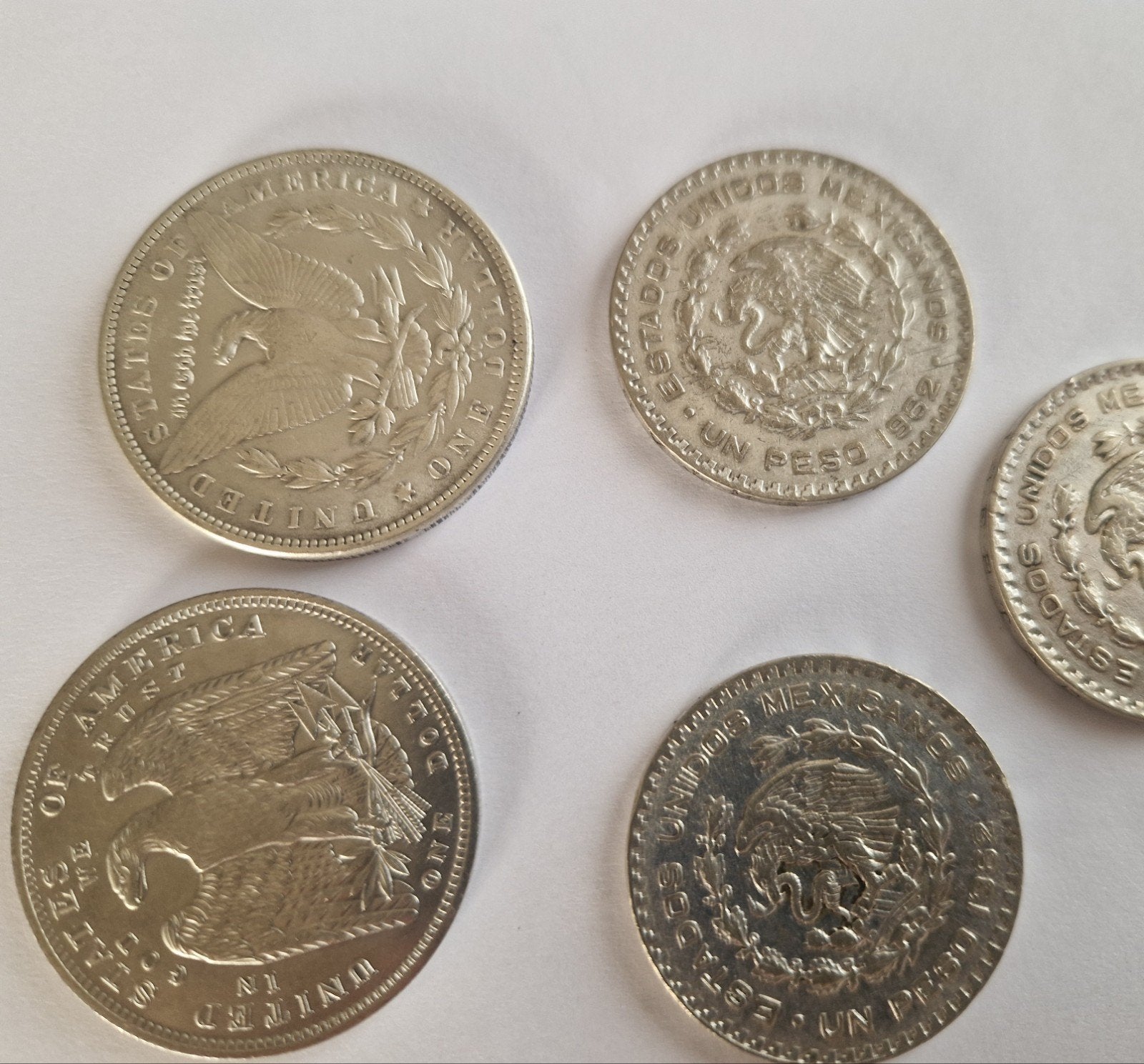 zilver munt  amarika en mMexicaanse munt van 1 peso, Ophalen of Verzenden, Zilver