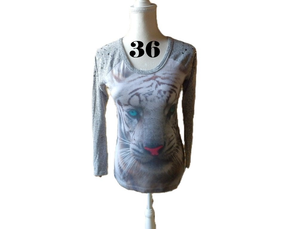 (204)- blouse femme t.s grise - biogas -, Kleding | Dames, Ophalen of Verzenden, Maat 36 (S), Gedragen, Grijs