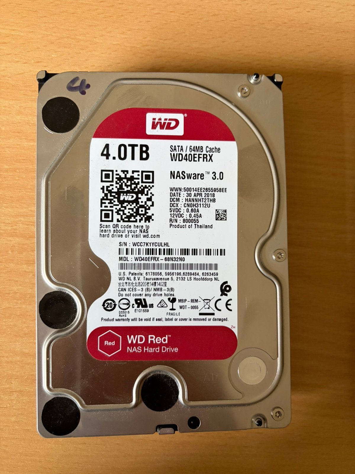 Western Digital Red 4 To WD40EFRX, Informatique & Logiciels, Disques durs, Enlèvement ou Envoi, Utilisé
