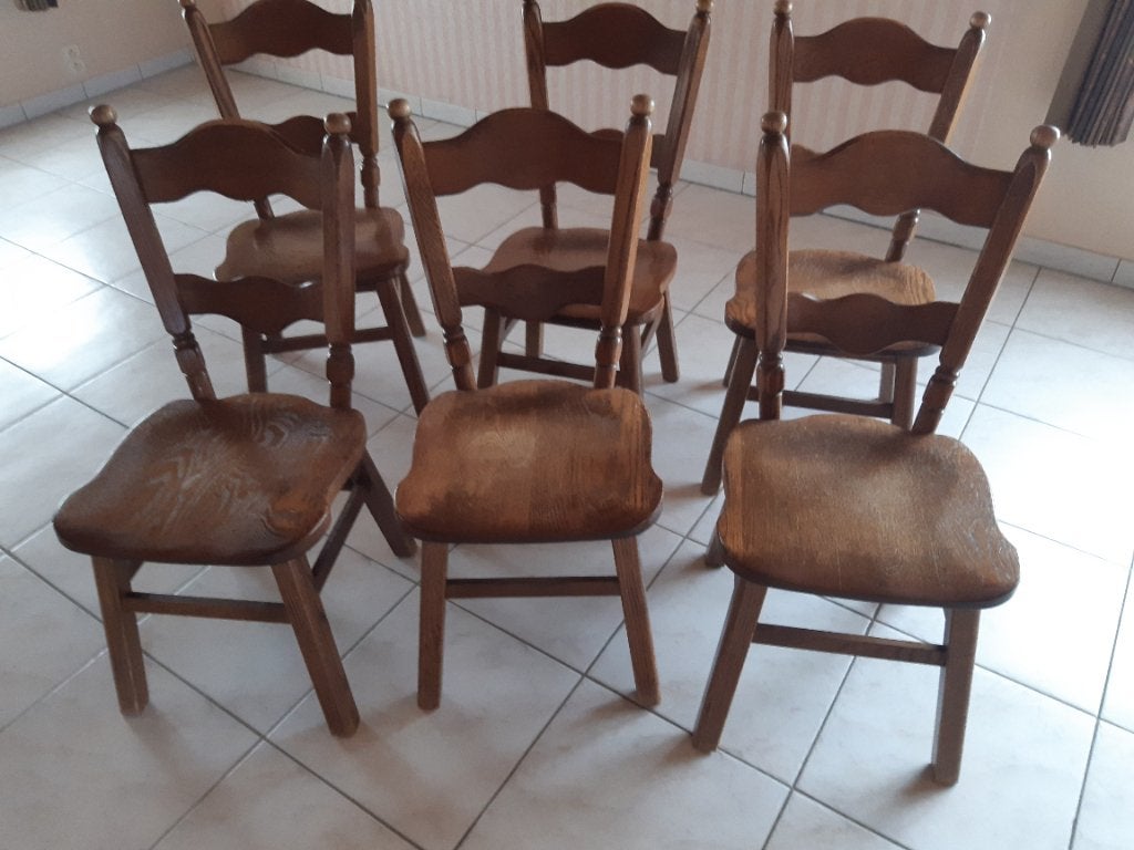 6 houten keukenstoelen, Huis en Inrichting, Stoelen, Ophalen, Gebruikt, Bruin, Vijf, Zes of meer stoelen