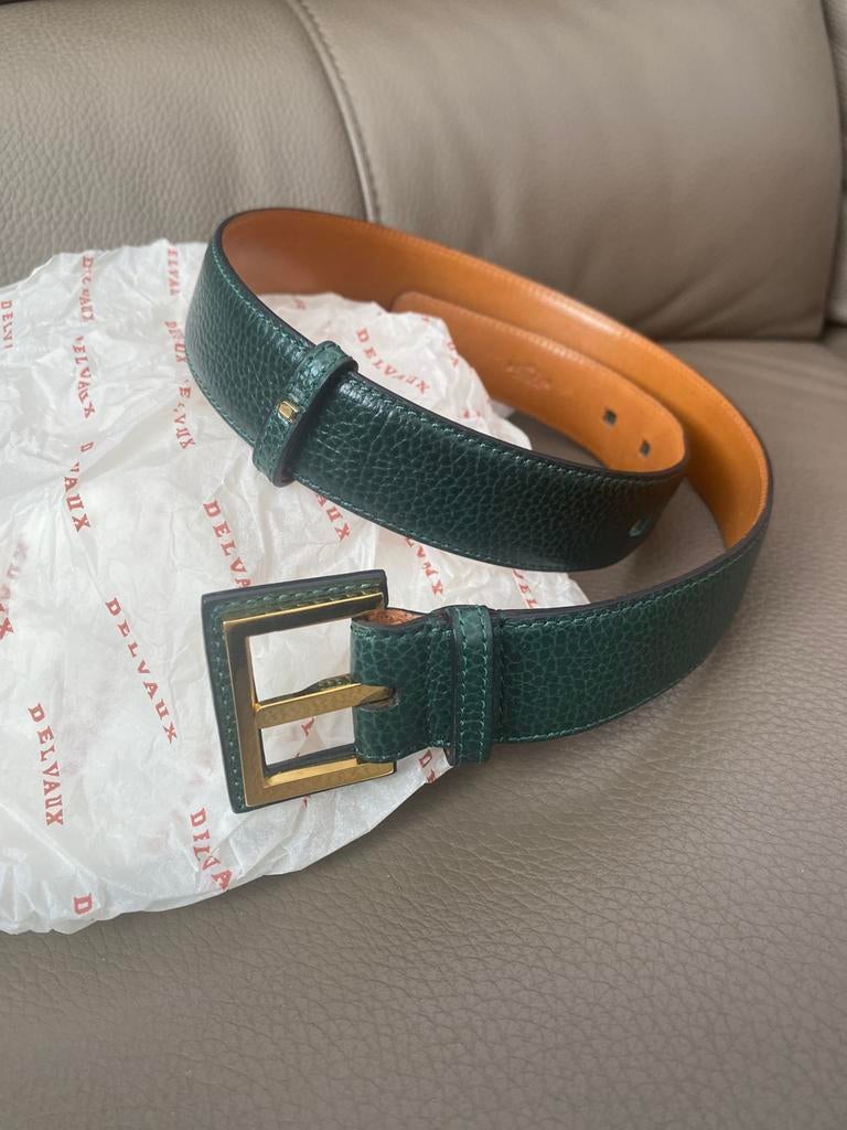 Ceinture Delvaux vert doré état neuf 90cm, Enlèvement ou Envoi, Comme neuf, Ceinture