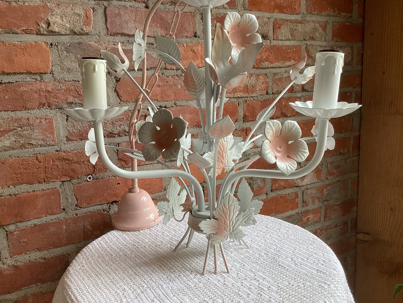 ROMANTISCHE -BROCANTE / SHABBY CHIC / BLOEMEN HANGLAMP, Maison & Meubles, Lampes | Lustres, Enlèvement, Utilisé, Métal