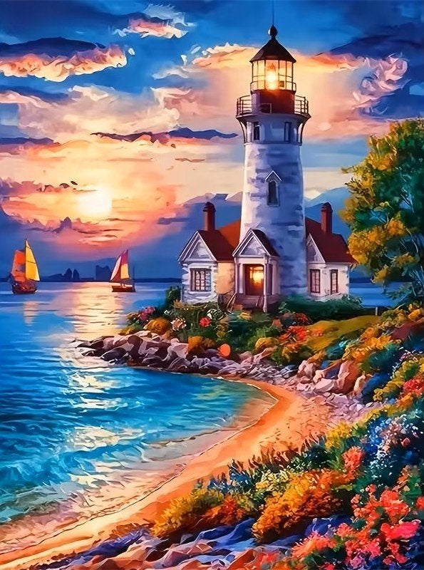 Peinture au diamant 40x30cm Lighthouse Art House n 197, Neuf, Zee en Strand, Multicolore, Enlèvement ou Envoi