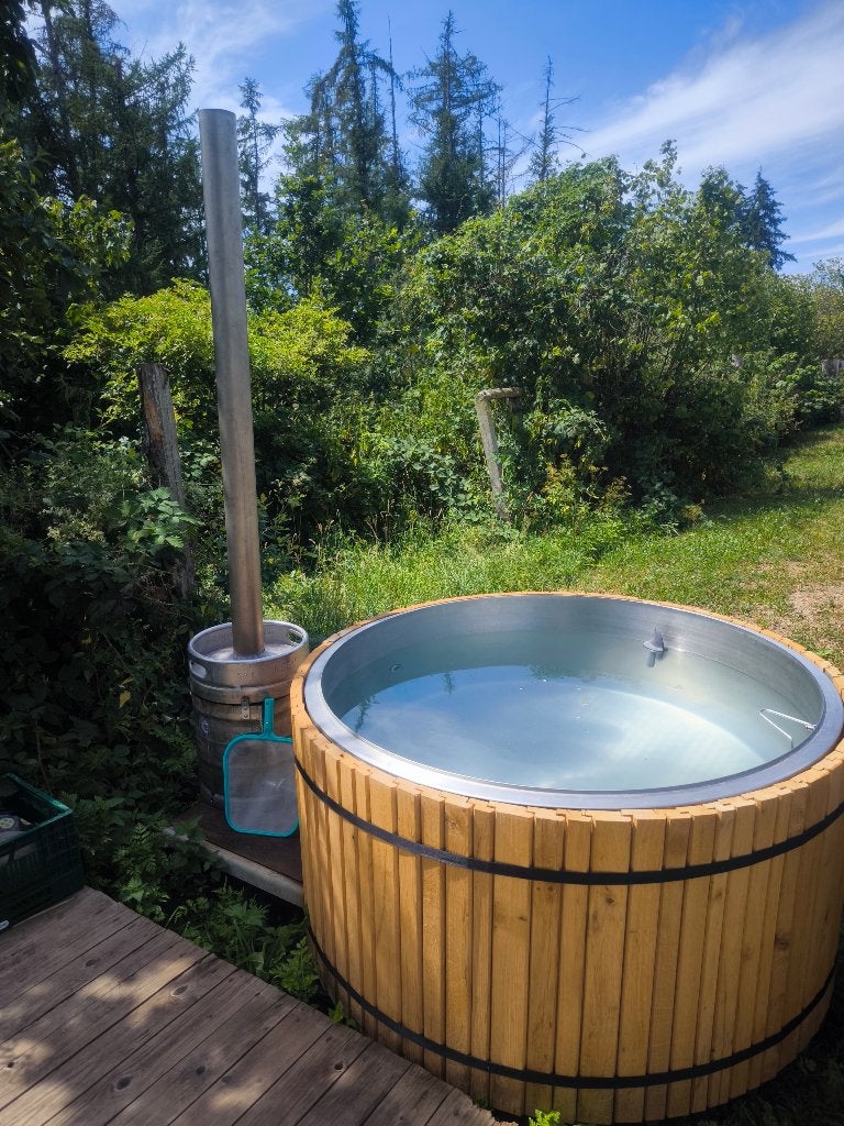 Roestvrijstalen hot tub verwarmd met hout — handgemaakt, Tuin en Terras, Ophalen, Nieuw, Vast