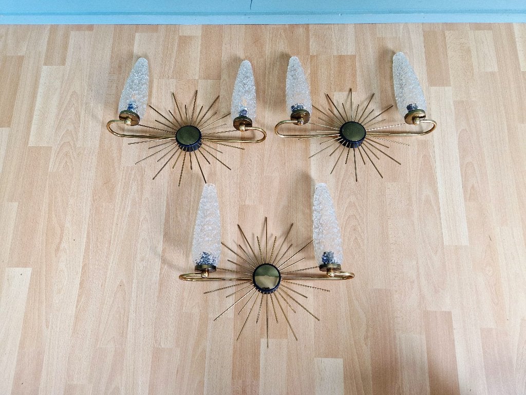 Applique murale soleil en laiton (3 disponibles), 1950, Antiquités & Art, Enlèvement ou Envoi