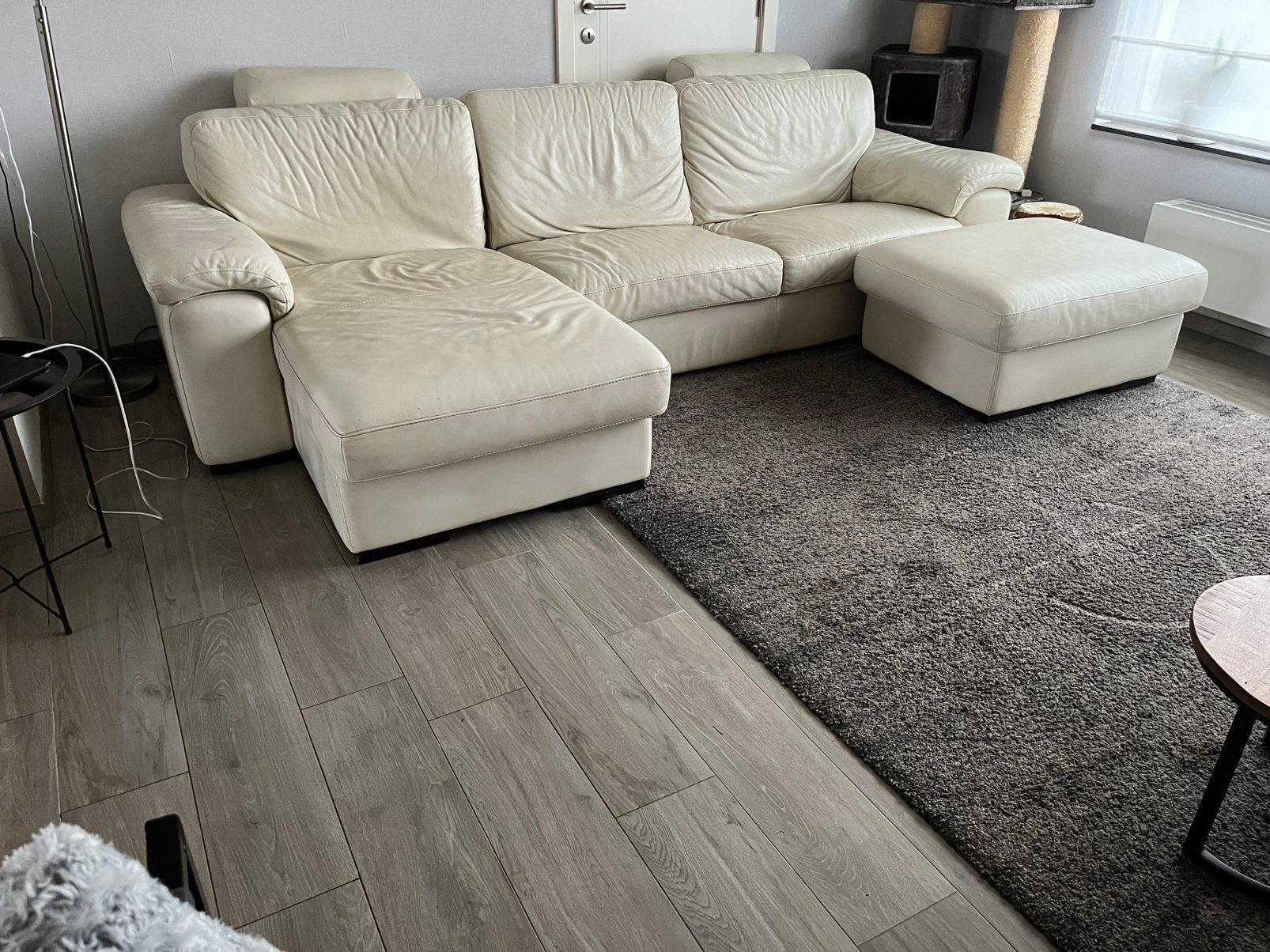 Lederen crèmekleurig salon te koop, Huis en Inrichting, Ophalen, Zo goed als nieuw
