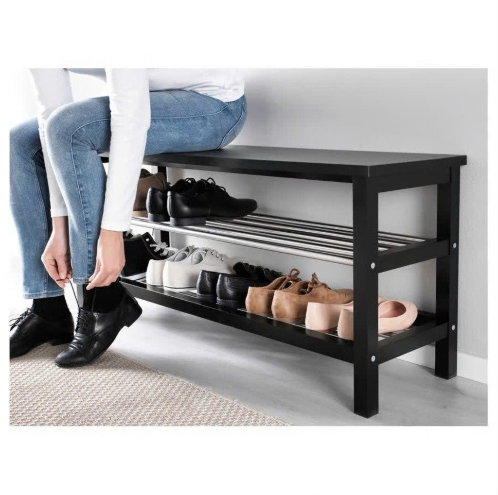 2x IKEA TJUSIG schoenenbank – zwart – 108 34 50 cm, Huis en Inrichting, Ophalen of Verzenden, Gebruikt