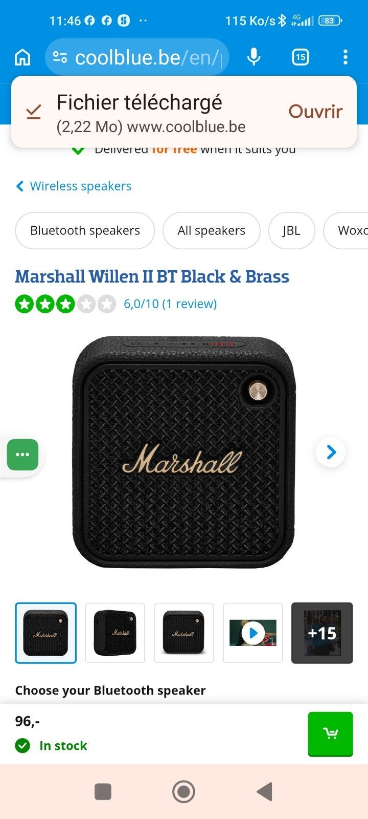 Marshall Willen II BT Black & Brass, TV, Hi-fi & Vidéo, Casques audio, Enlèvement, Marshall, Bluetooth