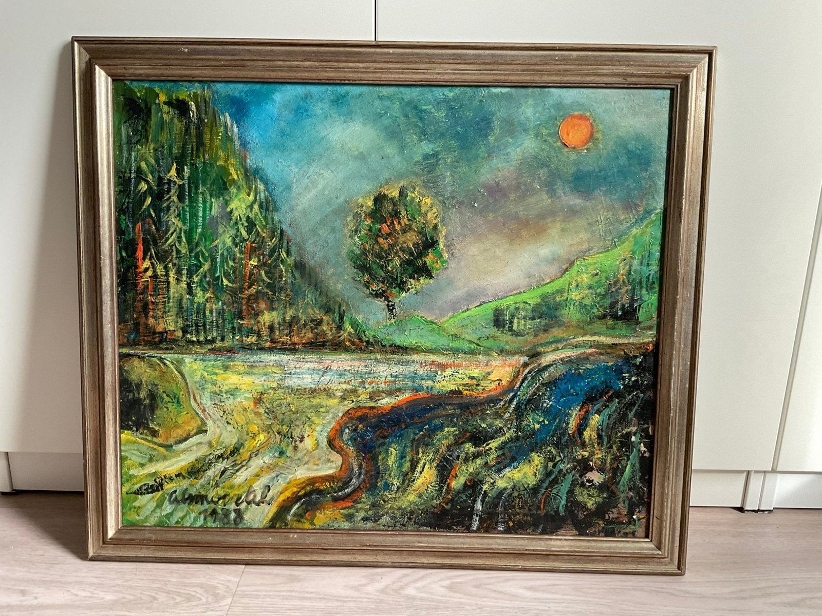 Schilderij met landschap, ingekaderd, Ophalen of Verzenden
