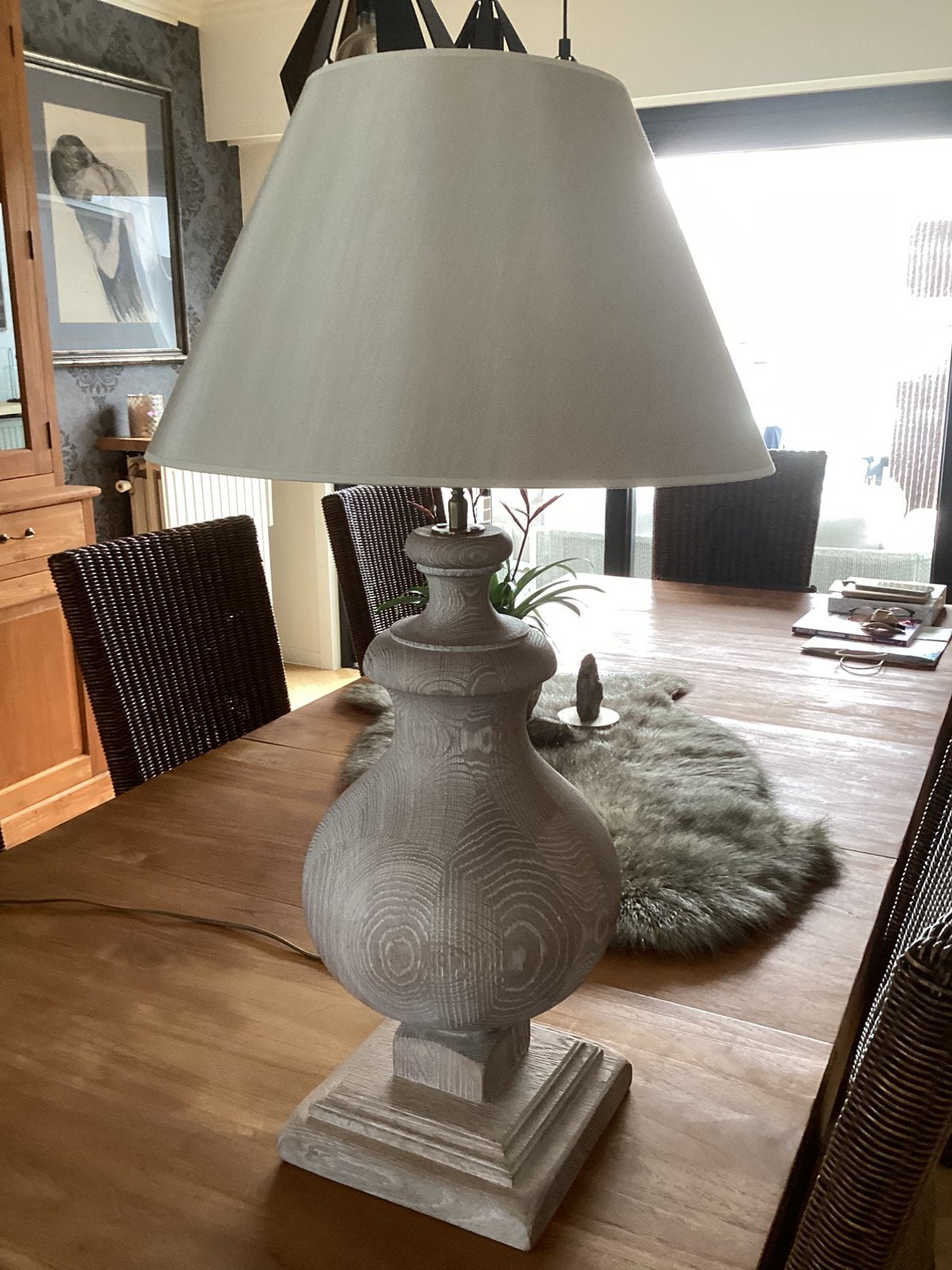 Balusterlamp met massief houten voet, Ophalen, Zo goed als nieuw