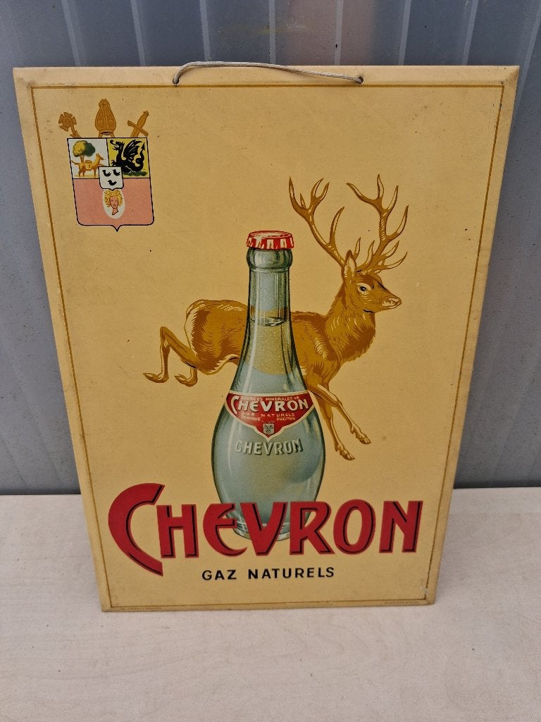 oud blikken bord  CHEVRON  jaar 1954, Verzamelen, Ophalen of Verzenden, Zo goed als nieuw, Reclamebord