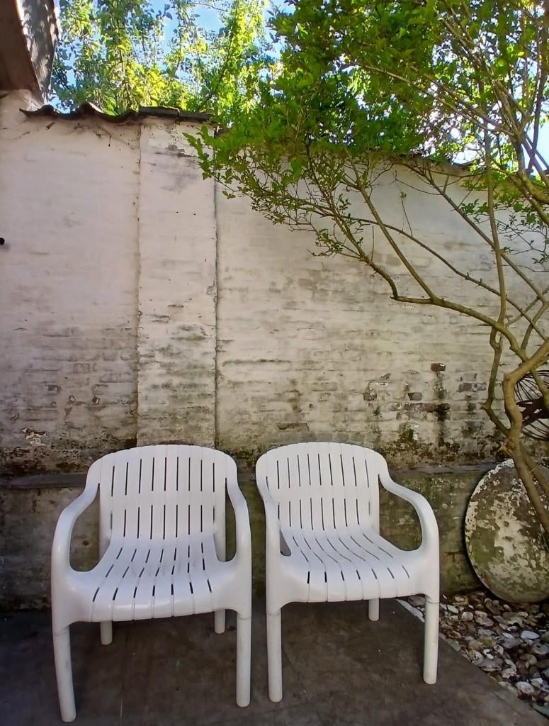 2 vintage tuinstoelen ALLIBERT 'Dangari, Pierre Paulin, Antiek en Kunst, Ophalen
