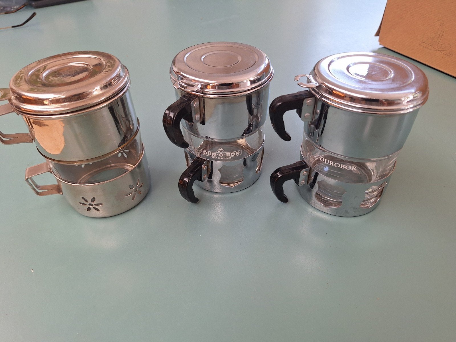 Durobor vintage koffie glazen (3x) met filter, Ophalen of Verzenden, Gebruikt