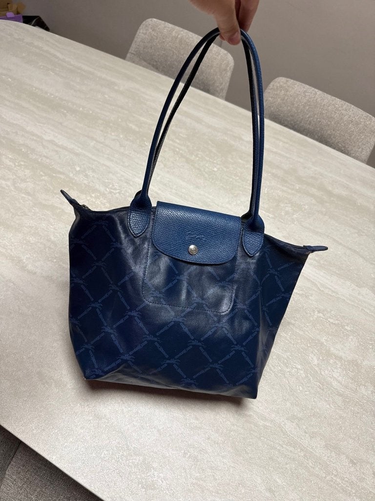 Longchamp-tas met monogram, Ophalen, Gebruikt, Blauw, Handtas