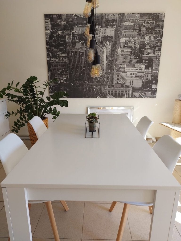 Witte tafel en 4 stoelen, Ophalen, Gebruikt, 50 tot 100 cm, 150 tot 200 cm