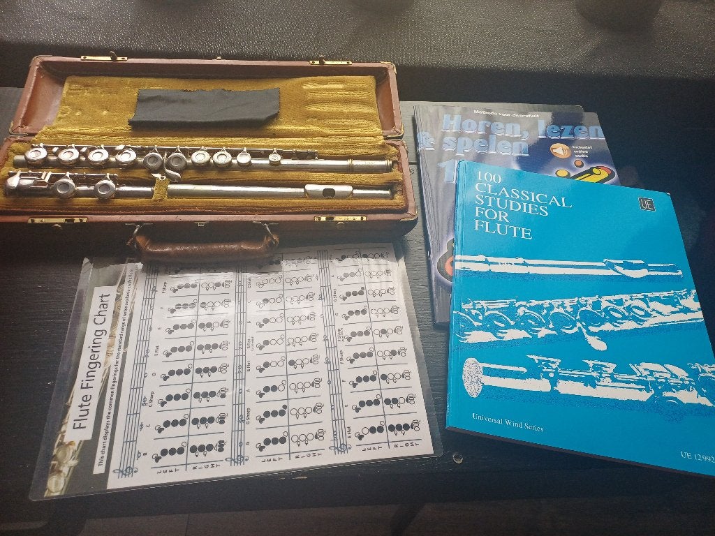 Dwarsffluit met toebehoren, Muziek en Instrumenten, Blaasinstrumenten | Dwarsfluiten en Piccolo's, Ophalen, Gebruikt, Dwarsfluit