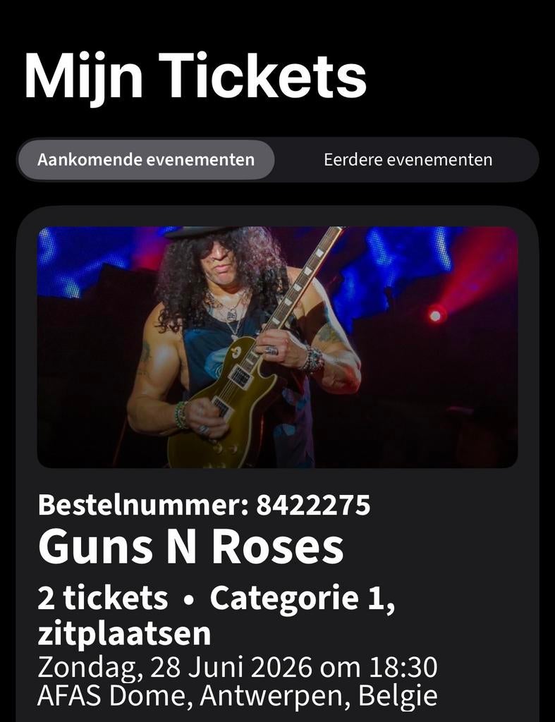 Guns ‘n Roses tickets 2 zitplaatsen ring1, Juin