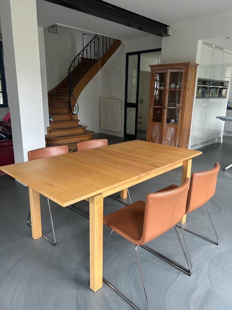 Eetkamerset: Hülsta-tafel + 4 leren stoelen, Huis en Inrichting, Complete eetkamers, Gebruikt, 4 tot 6 stoelen, Ophalen
