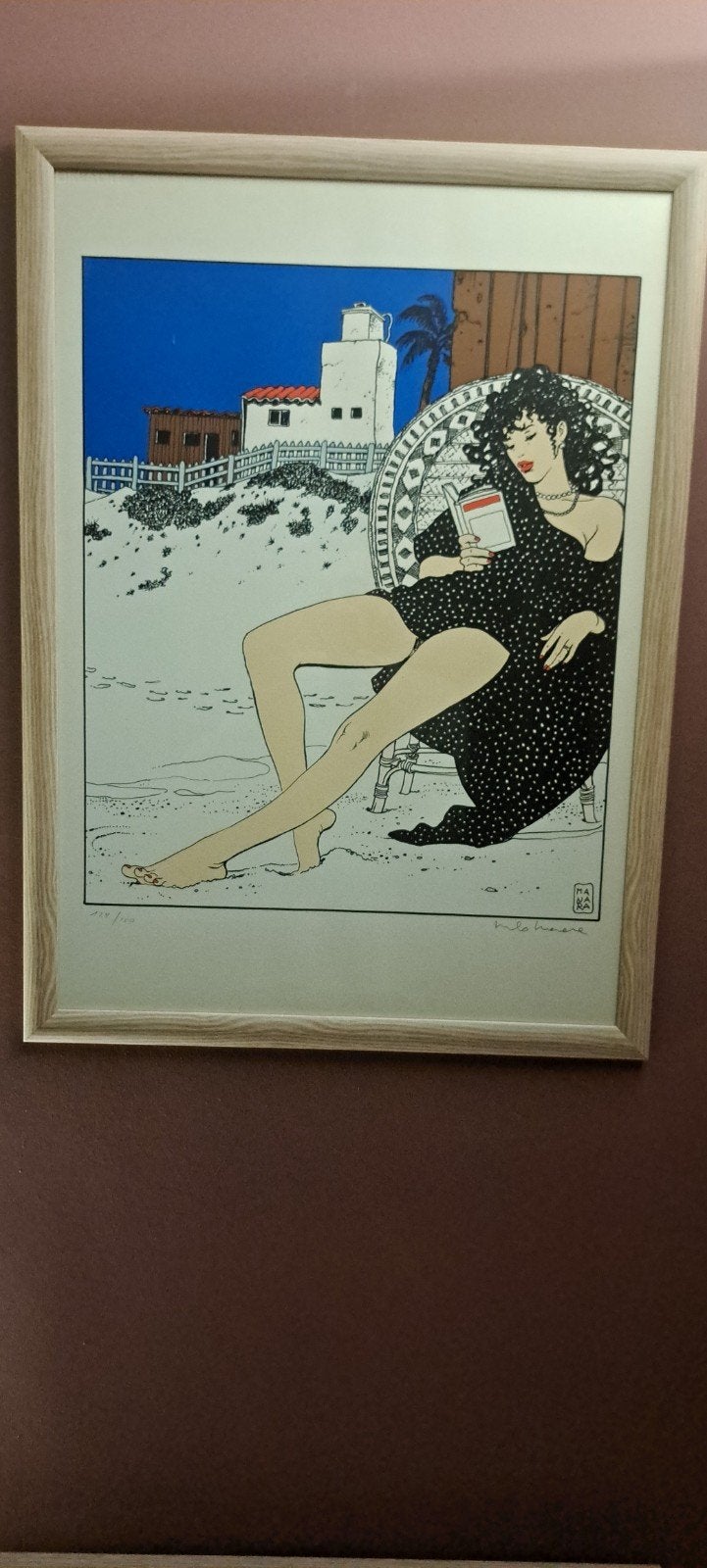 tekening in kader, Antiek en Kunst, Ophalen, Foto, Genummerd