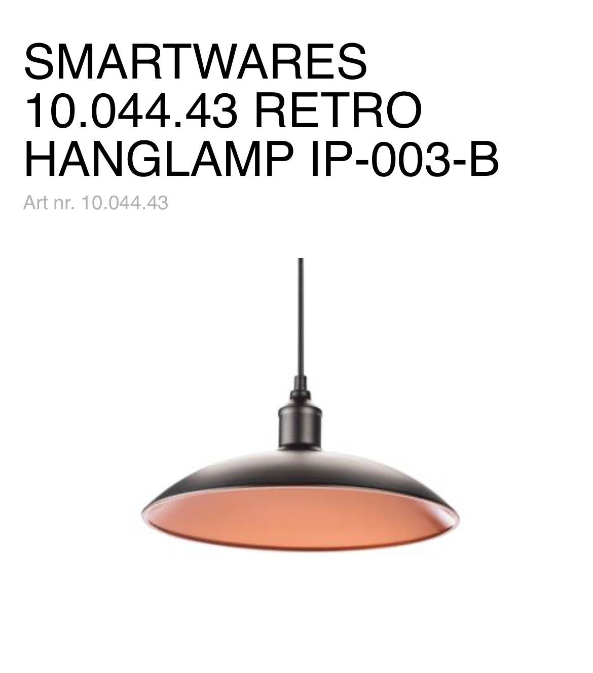 Retro hanglamp/plafondlamp zwart met koperen binnenkant, Huis en Inrichting, Lampen | Hanglampen, Ophalen, Zo goed als nieuw