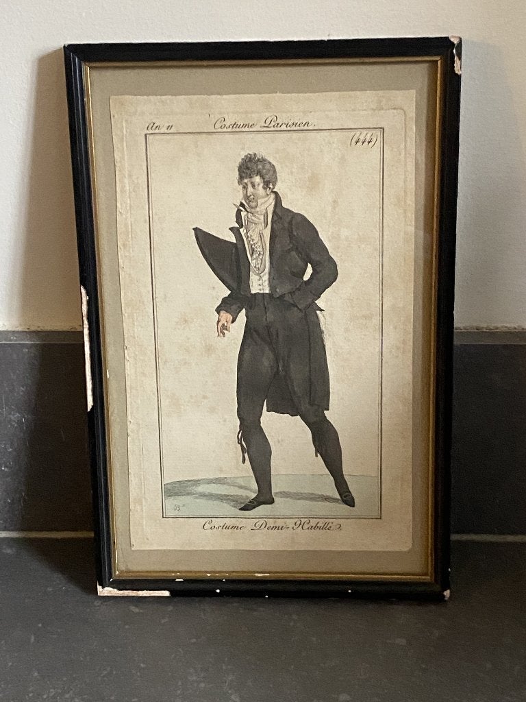 mode prent An 11  Costume Parisien ingekleurd, Antiek en Kunst, Ingelijst, 1800 - 1899, Mode, Ophalen of Verzenden