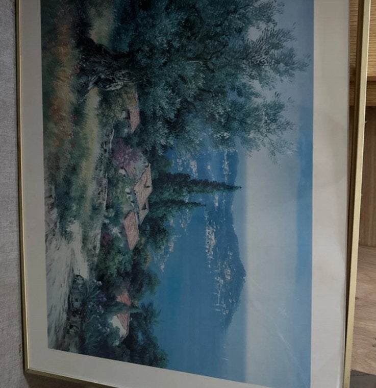 Tableau vintage signé – paysage cadre ancien, Antiquités & Art, Enlèvement ou Envoi