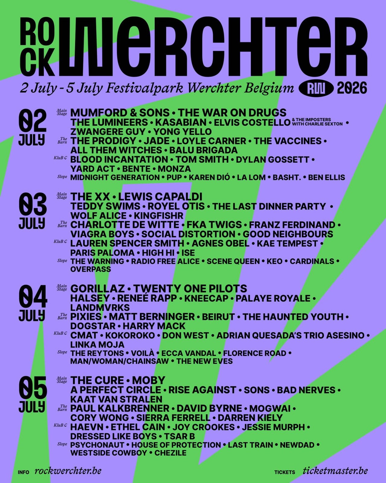 Ticket combi Rock Werchter, Eén persoon, Meerdaags
