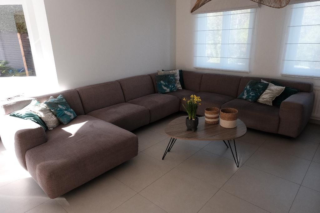 Hoekbank met loungestoel, Huis en Inrichting, Zetels | Zetels, Gebruikt, Hoekbank, Vierpersoons of meer, 300 cm of meer, 75 tot 100 cm