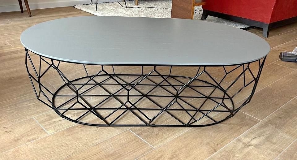 Table basse Bolia Comb Ellipse – gris / piètement noir, 100 à 150 cm, Chêne, Comme neuf, Enlèvement