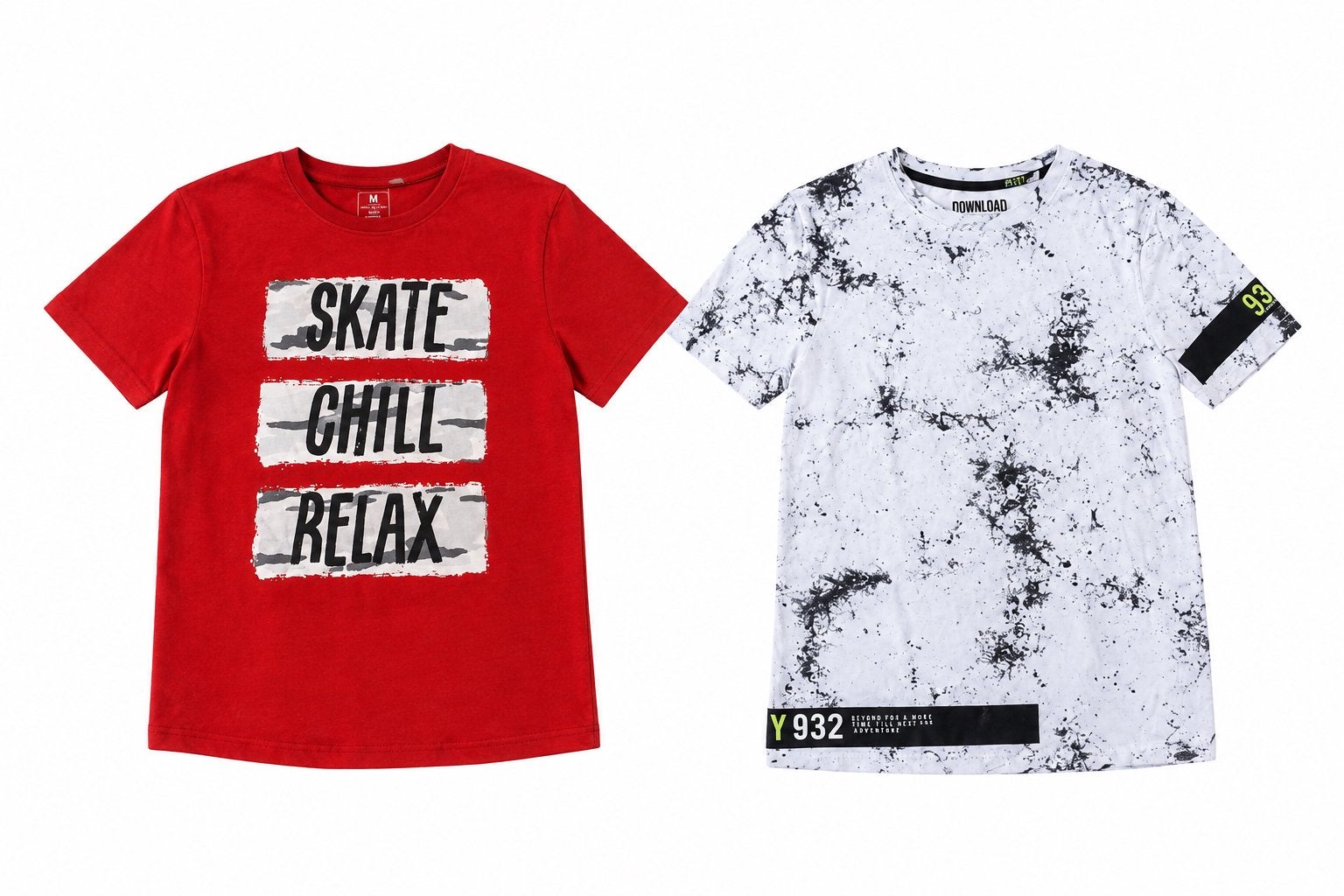 Lot de 2 T-shirts tendance – Rouge Skate Chill Relax +, Kinderen en Baby's, Verzenden, Zo goed als nieuw, Jongen, Overige typen