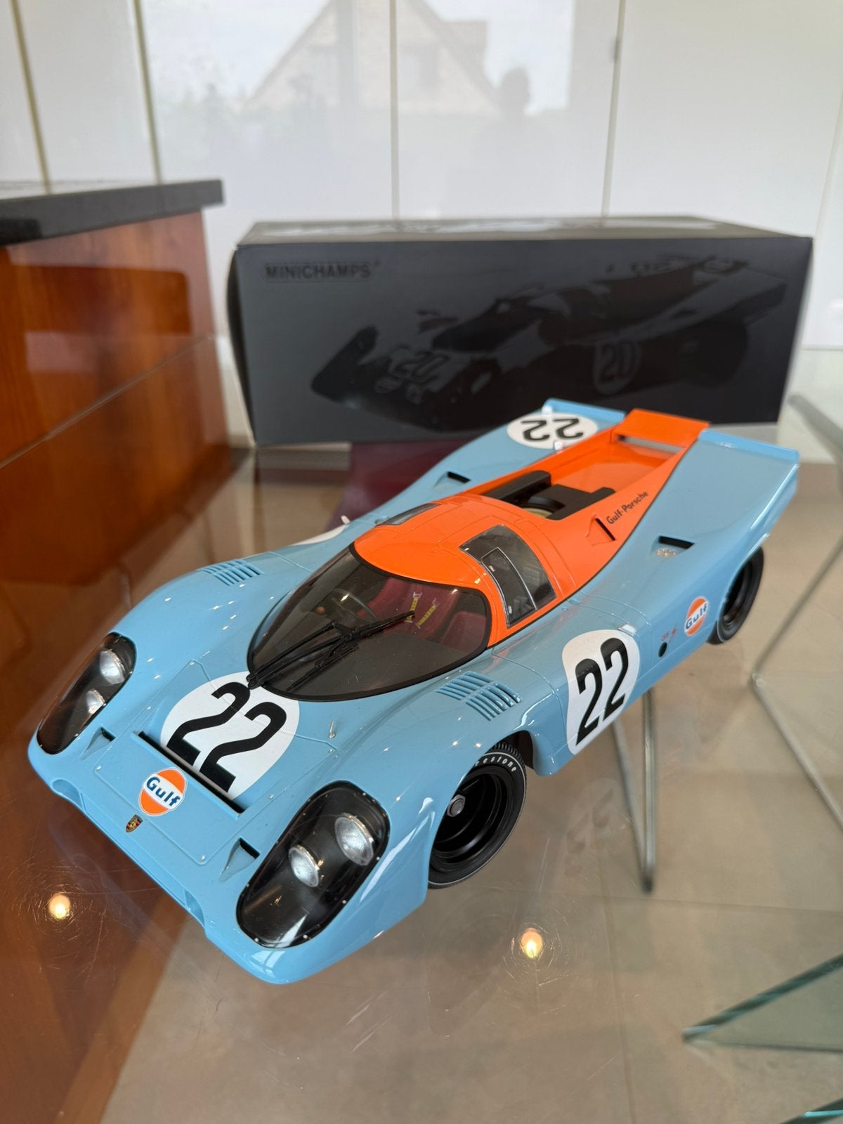 Zeldzame Porsche 917K Gulf 24H DU MANS 1970 1:12 minichamps, Hobby en Vrije tijd, Ophalen of Verzenden, Zo goed als nieuw