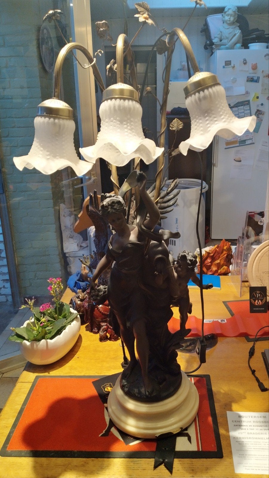 Vintage art nouveau 3-lichts figuurlamp, Enlèvement